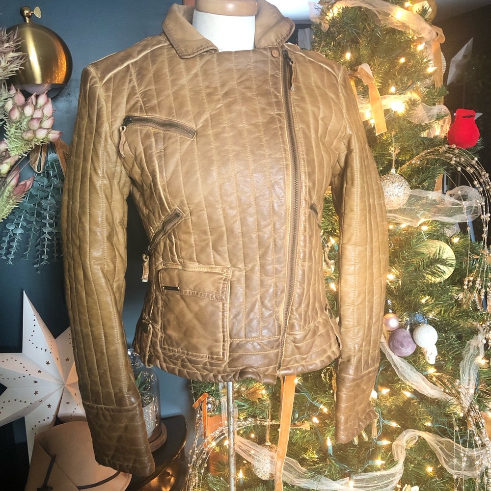Guess Quilted Brown Faux Leather Jacket